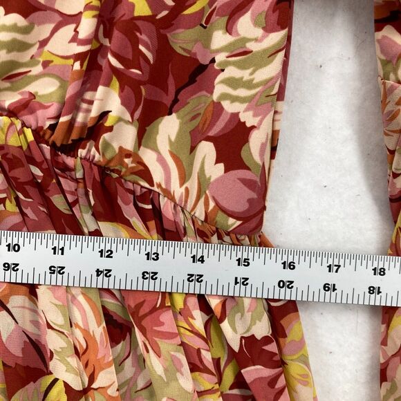 Torrid Floral Surplice Wrap Dress Bell Sleeves Red Pink Yellow Plus 1X Babydoll - Picture 11 of 15